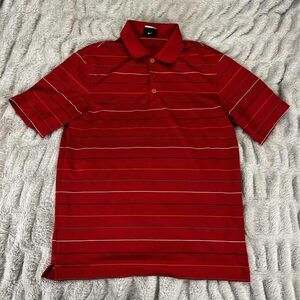 Nike Golf Polo Shirt Men S Short Sleeve Red Striped Fit Dry Performance Top